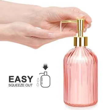 Haturi Bathroom Accessories Set, 4 Pcs Pink Glass Bathroom Accessories Sets Complete w/Lotion Soap Dispenser, Toothbrush Holder, Apothecary Jar, Vanity Tray, Bathroom Decor, Gift for Home Apartment