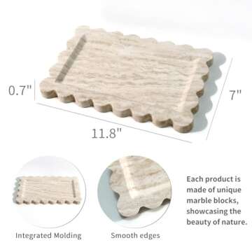 Natural 100% Marble Vanity Tray Luxury Scalloped Marble Storage Square Rectangle Tray for Home Decor...