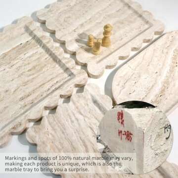 Natural 100% Marble Vanity Tray Luxury Scalloped Marble Storage Square Rectangle Tray for Home Decor Stone Tray for Bathroom Tray/Kitchen Tray/Candle Key Tray (Rectangle-11.8 * 7.4-Beige Travertine)
