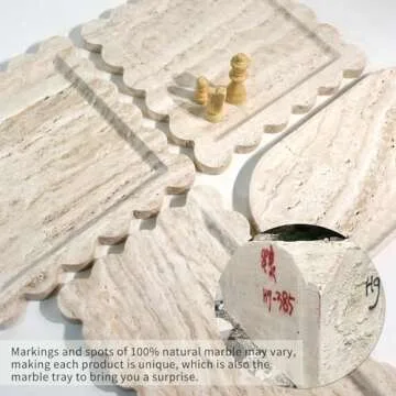 Natural 100% Marble Vanity Tray Luxury Scalloped Marble Storage Square Rectangle Tray for Home Decor Stone Tray for Bathroom Tray/Kitchen Tray/Candle Key Tray (Rectangle-11.8 * 7.4-Beige Travertine)