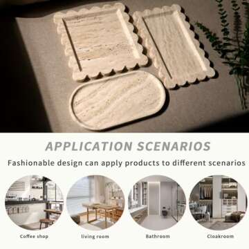 Natural 100% Marble Vanity Tray Luxury Scalloped Marble Storage Square Rectangle Tray for Home Decor Stone Tray for Bathroom Tray/Kitchen Tray/Candle Key Tray (Rectangle-11.8 * 7.4-Beige Travertine)