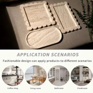 Natural 100% Marble Vanity Tray Luxury Scalloped Marble Storage Square Rectangle Tray for Home Decor Stone Tray for Bathroom Tray/Kitchen Tray/Candle Key Tray (Rectangle-11.8 * 7.4-Beige Travertine)