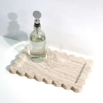 Natural 100% Marble Vanity Tray Luxury Scalloped Marble Storage Square Rectangle Tray for Home Decor Stone Tray for Bathroom Tray/Kitchen Tray/Candle Key Tray (Rectangle-11.8 * 7.4-Beige Travertine)