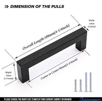 Goldenwarm 5 Pack Matte Black Drawer Handles - Modern Stainless Steel Hardware