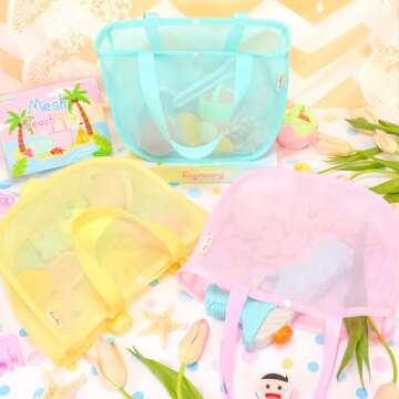 Tagitary Beach Toy Mesh Beach Shell Bags for Kids, Sand Toys Kids Beach Essential Treasure Bag Swimm...