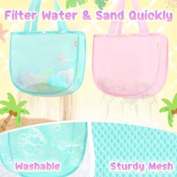 Tagitary Beach Toy Mesh Beach Shell Bags for Kids, Sand Toys Kids Beach Essential Treasure Bag Swimming Pool Bag Storage Bag Beach Gift for Boys and Girls(Only Bags,A Set of 3)