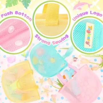 Tagitary Beach Toy Mesh Beach Shell Bags for Kids, Sand Toys Kids Beach Essential Treasure Bag Swimming Pool Bag Storage Bag Beach Gift for Boys and Girls(Only Bags,A Set of 3)