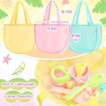 Tagitary Beach Toy Mesh Beach Shell Bags for Kids, Sand Toys Kids Beach Essential Treasure Bag Swimming Pool Bag Storage Bag Beach Gift for Boys and Girls(Only Bags,A Set of 3)