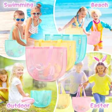 Tagitary Beach Toy Mesh Beach Shell Bags for Kids, Sand Toys Kids Beach Essential Treasure Bag Swimming Pool Bag Storage Bag Beach Gift for Boys and Girls(Only Bags,A Set of 3)