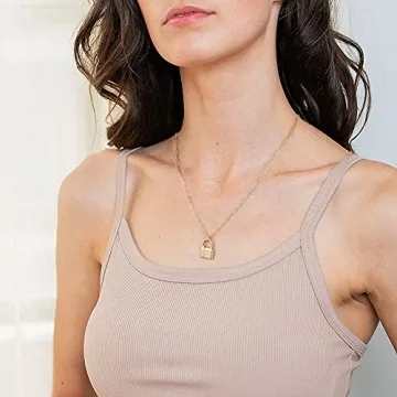 Turandoss Layered Lock Necklaces for Women, 14K Gold Plated Toggle Clasp Paperclip Chain Necklace Mini Lock Pendant Necklace Gold Jewelry Padlock Link Chain Necklace for Women Jewelry Gifts