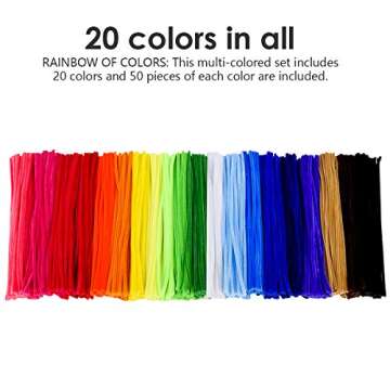 KASEMI Pipe Cleaners,1000 pcs and 20 Assorted Colors 12 inch Chenille Stems for DIY Art Creative Cra...