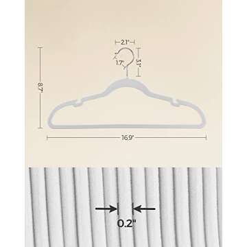SONGMICS Velvet Hangers 50 Pack, Non-Slip Clothes Hangers, Suit Hangers with Shoulder Notches, Pants Bar, 360° Swivel Hook, Space-Saving, for Closet, Cloud White UCRF029W05