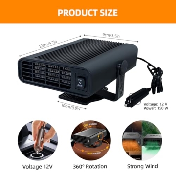 JILOUR 12V Car Heater Fast Heating 2-in-1 Cooling Fan