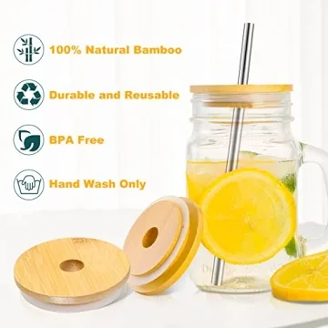 Bamboo Mason Jar Lids with Straw Hole for Eco-Friendly Living