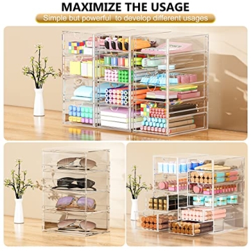 Acrylic 3 Pack Desk Organizers and Accessories, Makeup Organizer Storage With 15 Drawers, Desk Organizers, Clear Desk Accessories, Dustproof Drawer Organizer and Storage for Make Up, Jewelry, DIY Pen