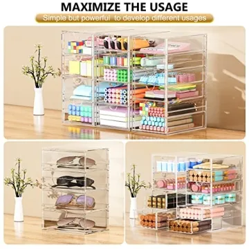 Acrylic 3 Pack Desk Organizers and Accessories, Makeup Organizer Storage With 15 Drawers, Desk Organizers, Clear Desk Accessories, Dustproof Drawer Organizer and Storage for Make Up, Jewelry, DIY Pen