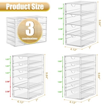 Acrylic 3 Pack Desk Organizers and Accessories, Makeup Organizer Storage With 15 Drawers, Desk Organizers, Clear Desk Accessories, Dustproof Drawer Organizer and Storage for Make Up, Jewelry, DIY Pen