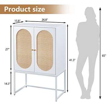 Recaceik Ratten Sideboard Buffet Cabinet/Console Table, Natural Accent Storage Cabinet with 2 Ratten...