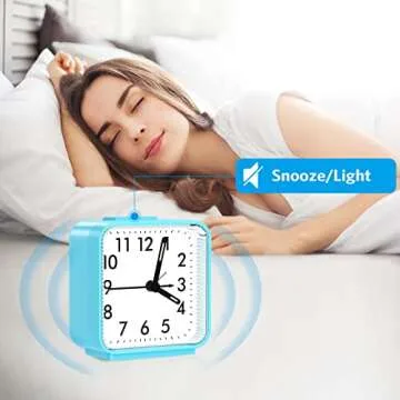 AMIR Analog Alarm Clock, Silent Non Ticking Small Clock, Travel Alarm Clock with Snooze & Light, Ascending Beep Sounds, Battery Operated Loud Alarm Clock for Bedroom, Bedside, Desk