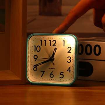 AMIR Analog Alarm Clock, Silent Non Ticking Small Clock, Travel Alarm Clock with Snooze & Light, Ascending Beep Sounds, Battery Operated Loud Alarm Clock for Bedroom, Bedside, Desk