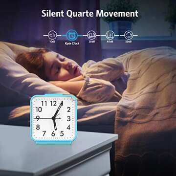 AMIR Analog Alarm Clock, Silent Non Ticking Small Clock, Travel Alarm Clock with Snooze & Light, Ascending Beep Sounds, Battery Operated Loud Alarm Clock for Bedroom, Bedside, Desk