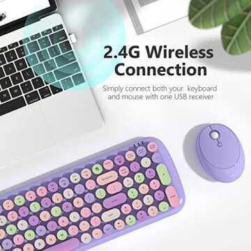 MOFII Wireless Keyboard and Mouse Combo, 2.4Ghz USB Office Keyboard with Multi-Media Function Keys and Number Pad for PC Computer Windows (Purple Colorful)
