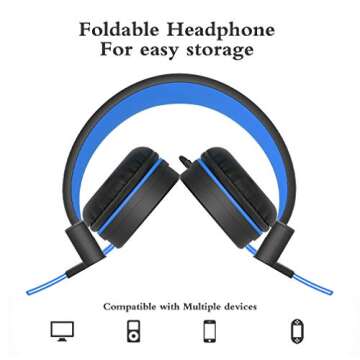 ELECDER i37 Kids Headphones Children Girls Boys Teens Foldable Adjustable On Ear Headphones 3.5mm Jack Compatible Cellphones Computer MP3/4 Kindle School Tablet Black/Blue
