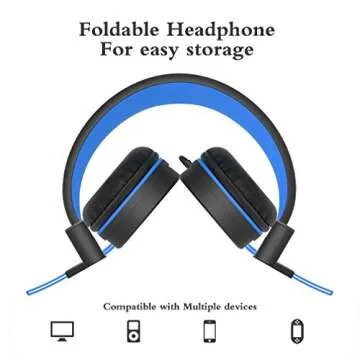 ELECDER i37 Kids Headphones Children Girls Boys Teens Foldable Adjustable On Ear Headphones 3.5mm Jack Compatible Cellphones Computer MP3/4 Kindle School Tablet Black/Blue