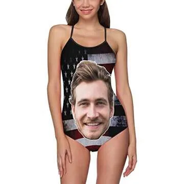 Personalized Face Vintage American Flag Custom Strap Swimsuit One Piece Swimwear Slimming Bath Suits