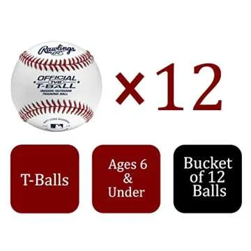 Rawlings | Official T-Balls | TVB | Youth/6u | Bucket | 12 Count | Sponge Rubber Core | Indoor/Outdoor White
