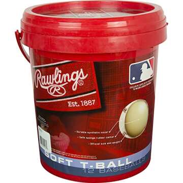 Rawlings | Official T-Balls | TVB | Youth/6u | Bucket | 12 Count | Sponge Rubber Core | Indoor/Outdoor White
