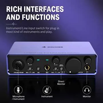Audio Interface Donner Livejack Lite 2 In 2 Out, USB Audio Interfaces, 24-bit/192 kHz Sound Card with Headphone Amplifier, TRS balanced Audio Interface for PC/Win/Mac