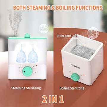 Upgraded Menstrual Cups Sterilizer Menstrual Disc Steamer, 2 in 1 Boiling & Steaming Modes, One-Clic...