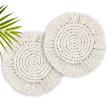 Chic Handmade Boho Coasters Set of 2 - Cute Absorbent Drink Coasters for Farmhouse Style Home