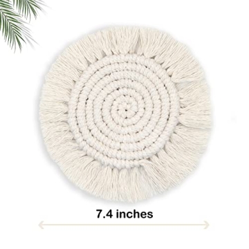 Boho Woven Macrame Coaster Set of 2 for Home Decor