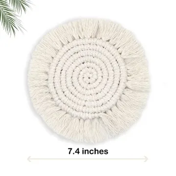 Boho Woven Macrame Coaster Set of 2 for Home Decor