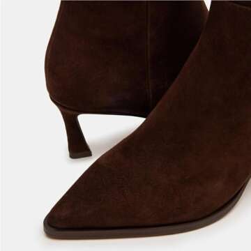 MICIFA Brown Kitten Heel Knee High Boots for Women Tall Suede Leather Boots Stiletto Pointed Toe Gogo Tall Boots Cherry Wine Red Dress Boots