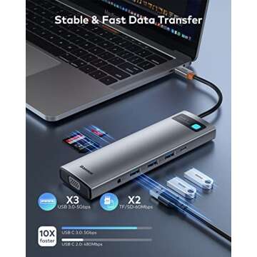 Laptop Docking Station, Baseus Triple-Display USB C Docking Station Dual Monitor, USB C Hub Multiport Adapter for MacBook/iPad/Dell/HP/Lenovo/USB-C Devices(2 HDMI+VGA+3 USB 3.0+PD+LAN+SD/TF+Audio)