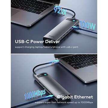 Laptop Docking Station, Baseus Triple-Display USB C Docking Station Dual Monitor, USB C Hub Multiport Adapter for MacBook/iPad/Dell/HP/Lenovo/USB-C Devices(2 HDMI+VGA+3 USB 3.0+PD+LAN+SD/TF+Audio)