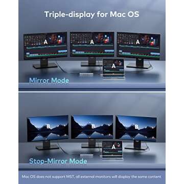 Laptop Docking Station, Baseus Triple-Display USB C Docking Station Dual Monitor, USB C Hub Multiport Adapter for MacBook/iPad/Dell/HP/Lenovo/USB-C Devices(2 HDMI+VGA+3 USB 3.0+PD+LAN+SD/TF+Audio)