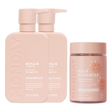 MONDAY HAIRCARE Repair Shampoo and Conditioner Set 12oz for Dry to Damaged Hair + Hair Gummies for T...