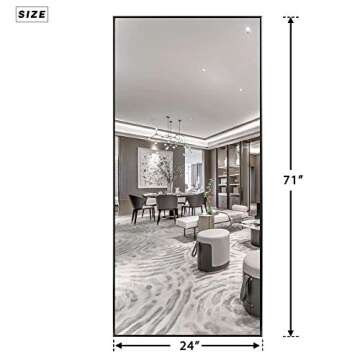 Elevens 71"x 24" Full Length Mirror Large Floor Mirror Without Stand Wall-Mounted Mirror Dressing Mirror Aluminum Frame Mirror for Living Room/Bedroom/Cloakroom,Black (JJ00944AA-XYY)