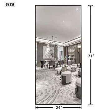 Elevens 71"x 24" Full Length Mirror Large Floor Mirror Without Stand Wall-Mounted Mirror Dressing Mirror Aluminum Frame Mirror for Living Room/Bedroom/Cloakroom,Black (JJ00944AA-XYY)
