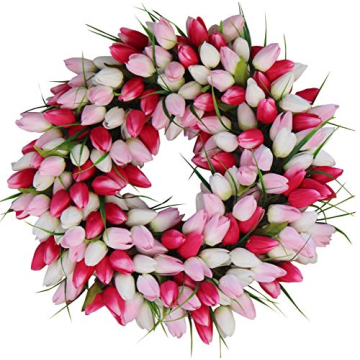 Wreath Depot 19 Inch Pink and White Tulip Wreath - Stunning Decor