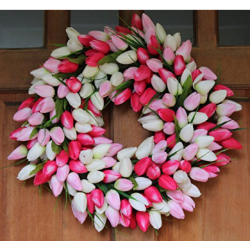 Wreath Depot 19 Inch Pink and White Tulip Wreath - Stunning Decor