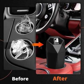 Faluruzi Gifts for Driver,Car Trash Can with Lid-2 Pack, Leakproof Garbage Can with 2 Attached Trash Bags,Car Interior Detailing Brush-2 Pack,Mini Essential Car Accessories for Interior