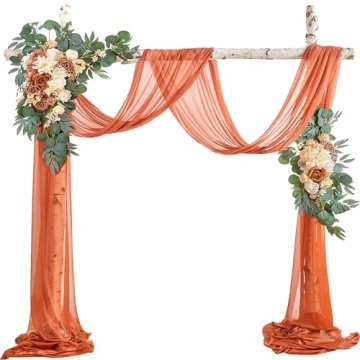 Fsslower Wedding Arch Flowers with Drape Kit(Pack of 3) - 2pcs Artificial Flower Swag with 1pcs Drap...
