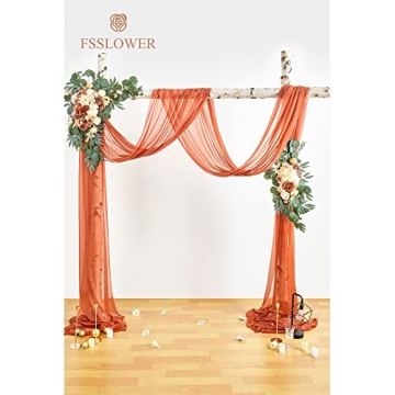 Fsslower Wedding Arch Flowers with Drape Kit(Pack of 3) - 2pcs Artificial Flower Swag with 1pcs Draping Fabric for Wedding Ceremony Arbor and Reception Backdrop Decoration (Terracotta)