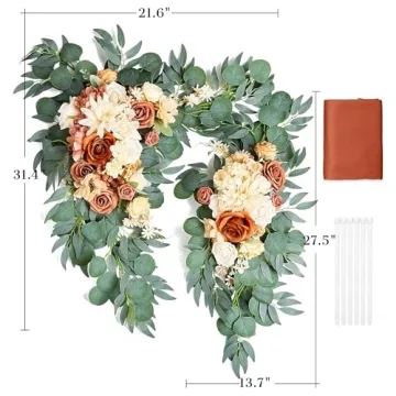 Fsslower Wedding Arch Flowers with Drape Kit(Pack of 3) - 2pcs Artificial Flower Swag with 1pcs Draping Fabric for Wedding Ceremony Arbor and Reception Backdrop Decoration (Terracotta)