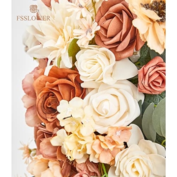 Fsslower Wedding Arch Flowers with Drape Kit(Pack of 3) - 2pcs Artificial Flower Swag with 1pcs Draping Fabric for Wedding Ceremony Arbor and Reception Backdrop Decoration (Terracotta)